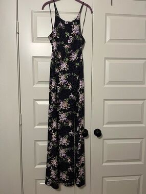 Dark Purple Floral Slip Maxi Dress with Lilac Blooms